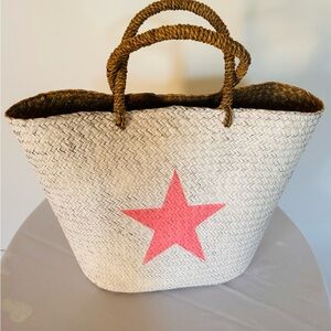 white woven beach bag